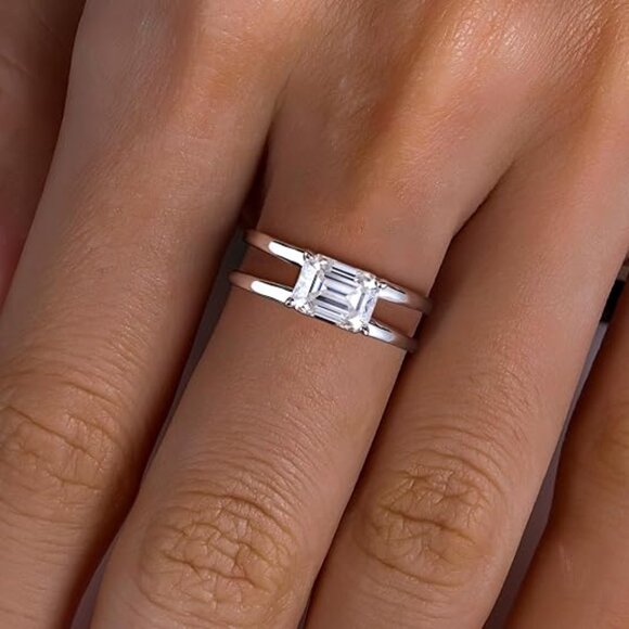Emerald Cut Moissanite Wedding Engagement Rings S925 D2. 000T - Picture 5 of 6